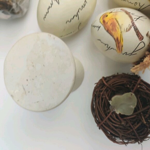 6 Ceramic Painted Bird Egg in Nest Artisan Farmhouse Decor 3.5" For Craft DIY - Picture 10 of 16